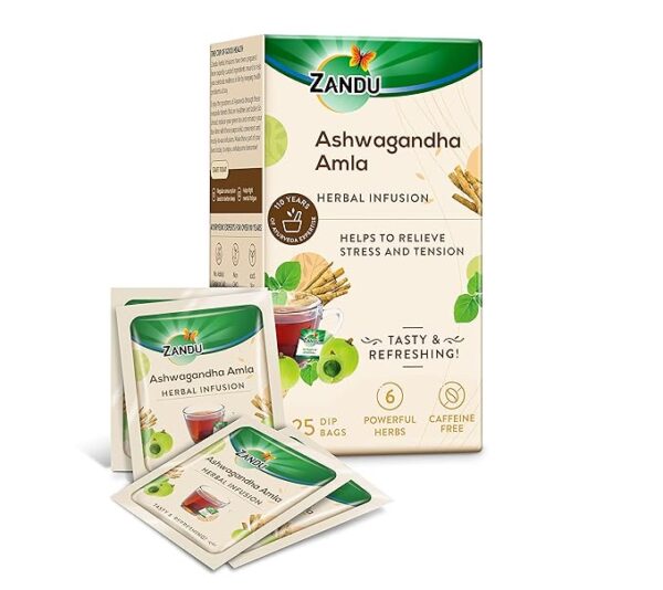 Zandu Ashwagandha Amla Ayurvedic Infusion a Herbal Tea Enriched with 6 Ayurvedic Ingredients 25 Tea Bags