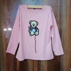 Private Label Vamesco Cute Bear Embroidered Cotton Lycra Top For Women Pink Colour Xl Size