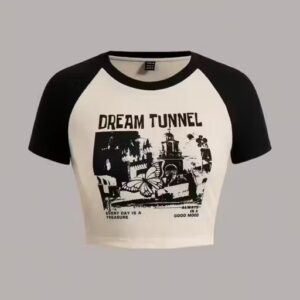 Private Label Girls Slogan Graphic Drawstring side Crop top For Women Blue And White Colour M Size