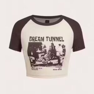 Private Label Girls Slogan Graphic Drawstring side Crop top For Women Brown And White Colour L Size