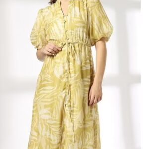 FIG Women Leaf Print A Line Dress XXL