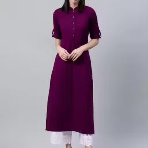 Private Label Womens Solid Plain Rayon Straight Wine Color Kurti S Size