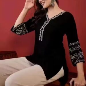 Private Label Short Black Embroidery kurta For Women XL Size