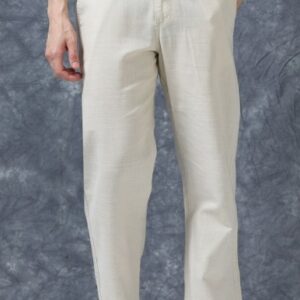 Roadster The Lifestyle Co Linen Relaxed Fit Regular Trousers Cream Size 34