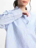 Dennis Lingo Woman Shirt Collar Relaxed Fit Striped Indigo Shirt L Size