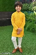 Private Label Boys Kurta Pant Set Yellow And White 30 Size