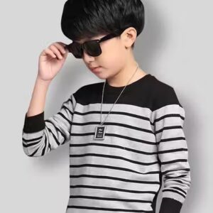 Gudpig Kids Boys Round Neck Full Sleeves Striped Color Block T Shirt And Pant 11 To 12 Years