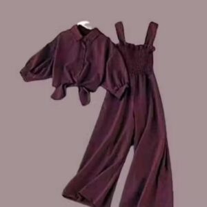 Private Label Korean Jumpsuit With Shirt For Women Free Size Colour Dark Brown