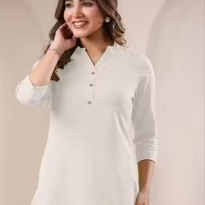 Private Label Trendy women fashion in cotton fabric Kurti White Colour S Size