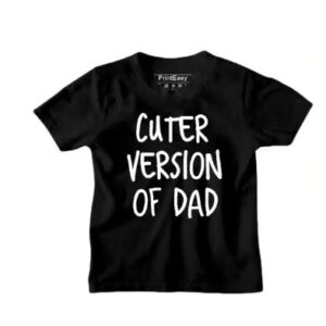 PrintEasy Cuter Version Of Dad Printed Cotton Roundneck Short Sleeves Unisex Black Kids TShirt for Boys and boys