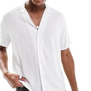 Asos Men Relaxed Fit Shirt with Low Revere Collar White Colour Xs Size1199