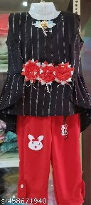 Private Label Girls Top Pant Set Black And Red Free Size