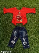 Private Label Trendy Girls Top And Bottom Sets Red Blue 20 Size