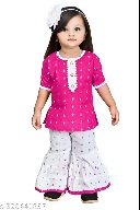 Private Label Girls Plazo And Dresses Free Size White Pink