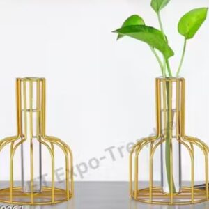 ET ExpoTrendsMetal Fame Testtube Glass Item Vase For Flower Gift Home Decor Bedroom Office Corner Living Room Decoration Living Room Decor