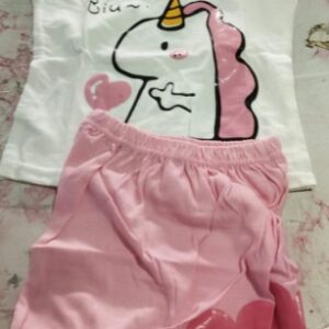 Private Label BubbleBerry T Shirt and Shorts Set for Girls Nightwear and Homewear Cute Unicorn Printed in White Colour Comfortable 100 Cotton Fabric size 18