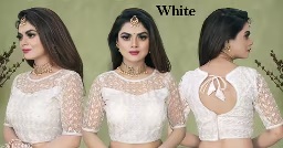 Private Label Readymade Net Blouse Latest Designer Embroidery Blouse White Free Size