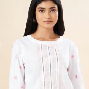 Pantaloons White Embroidered Top L