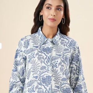 Pantaloons White AND Blue Floral Print Shirt XL