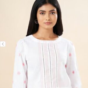 Pantaloons White Embroidered Top M
