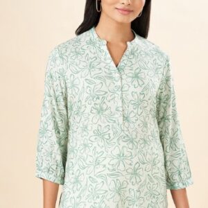 Pantaloons Floral Printed Mandarin Collar Tunic L