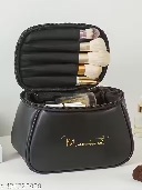 Private Label Leather Cosmetic Round Bag Black