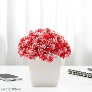 Private Label Artificial Plants with Pot for Home Decoration Red Colour Pack Of 2