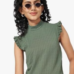Private Label woman stylish sleevless top green colour s size