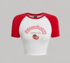 Private Label Women Round Neck Cotton Strawberry printed crop topXL