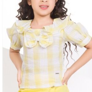 Peppermint Checked Puff Sleeve TopYELLOW WHITE COLOR SIZE34 SIZE