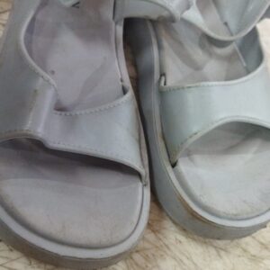 Grey Woven Design Open Toe Wedge Heels Size 36 For Women