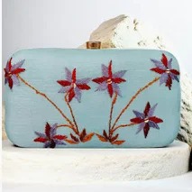 Phulkari Forever Hand Embroidered Phulkari Clutch Sky Blue