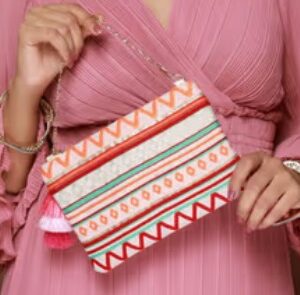 Preyasi Rocking Rows Orange Gold Zipper Pouch