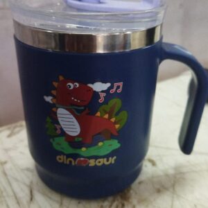 Navy Blue Color Stainless Steel Dinosaur Printed Mug With Lid
