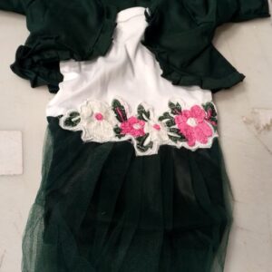 Green And White Frock With Jacket For Kids Size 14