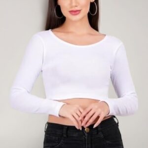 Sugarcane Fashion Korean Fancy White Color Women'S Full Sleeve Crop Top Size S