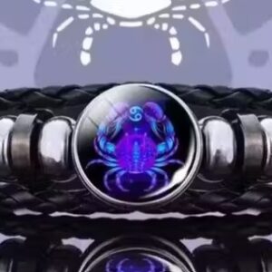 Cancer Kark Rashi Zodiac sign spirit Constellation Black Leather Bracelet