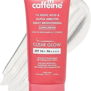 mCaffeine CLEAR GLOW 1 Kojic Acid Alpha Arbutin Brightening Sunscreen SPF 50 Dark 50 ml