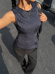 Savana Tie Up Tank Top For Women Blue Size Xs