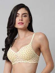 Women Light Yellow Color Printed Non Padded Bra Size 32