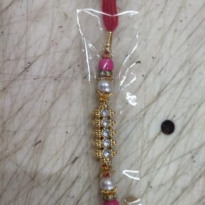 Red And Golden With Pink Moti Design Rakhi