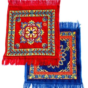 GLUN庐 19 19 Inch Velvet Multipurpose Square Carpet or Mat for Pooja Aasan A2 Pack of 2