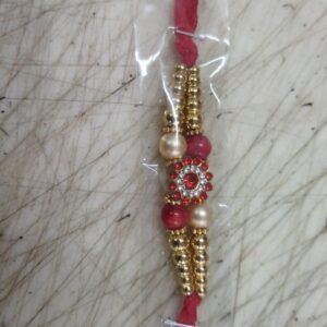 Red And White Colour Moti Flower Design Rakhi