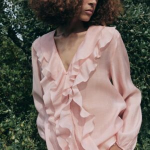 Zara Women Pink Color ZW COLLECTION RUFFLED SHIRT Size XS