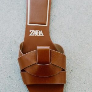 Zara Women FLAT CRISSCROSS LEATHER SLIDER SANDALS Brown Color Size 37