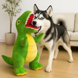 WAGGY TAILS Premium Plush Dinosaur Dog Toy green