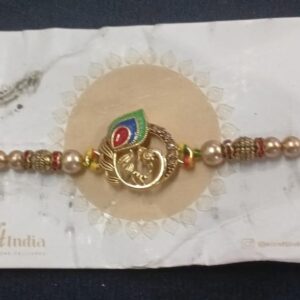 eCraftIndia Golden Peacock Colorful Feathers Designer Rakhi with Roli Rakhi for Brother Bhaiya Bhai