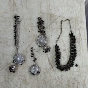 Ethnic Silver Plated Tribe Style Jhumka Earrings With Mangtika And Necklace