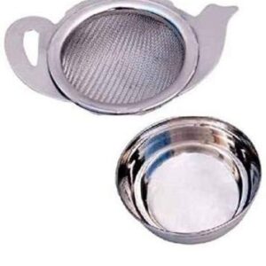 Tea Strainer with a Utility Cup Elegant Kettle Design Stainless Steel Silver Color
