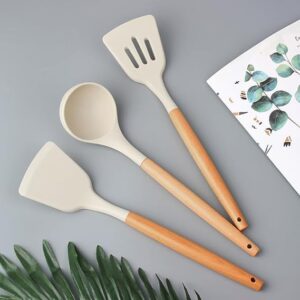 Premium Silicone Utensil Set NonStick Heat Resistant Kitchen Cooking Silicone Spatula Set Cookware Cream